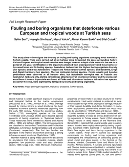 Fouling and Boring Organisms That Deteriorate Various European and Tropical Woods at Turkish Seas