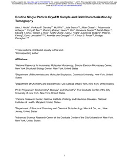 Routine Single Particle Cryoem Sample and Grid Characterization by Tomography