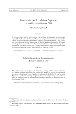 Derecho Colectivo Del Trabajo En Argentina: Un Modelo a Considerar En Chile