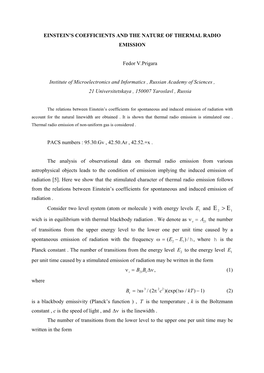 The Einstein's Coefficients and the Nature of Thermal