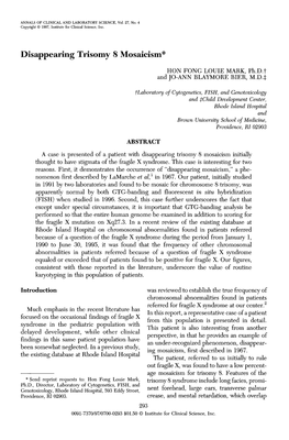 Disappearing Trisomy 8 Mosaicism