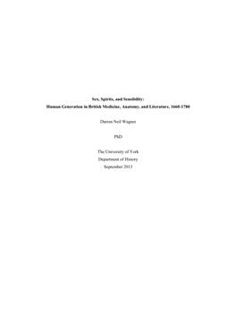 Sex, Spirits, and Sensibility: Human Generation in British Medicine, Anatomy, and Literature, 1660-1780