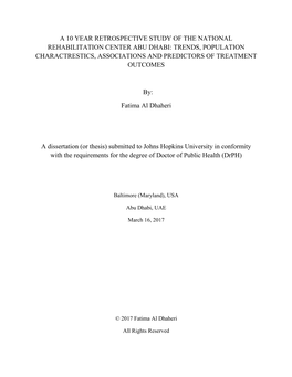 A 10 Year Retrospective Study of the National Rehabilitation Center Abu Dhabi: Trends, Population Charactrestics, Associations and Predictors of Treatment Outcomes