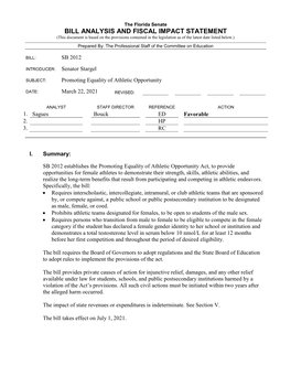 Bill Analysis and Fiscal Impact Statement