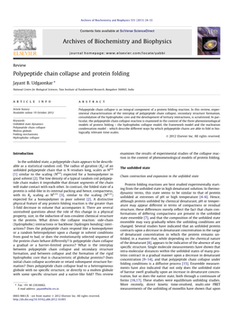 Polypeptide Chain Collapse and Protein Folding ⇑ Jayant B