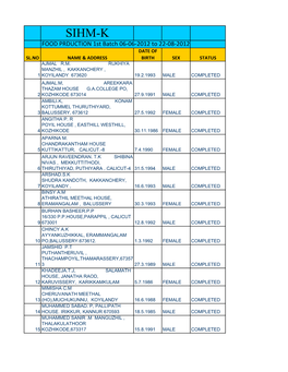 SIHM-K FOOD PRDUCTION 1St Batch 06‐06‐2012 to 22‐08‐2012 DATE of SL.NO NAME & ADDRESS BIRTH SEX STATUS AJMAL R.M