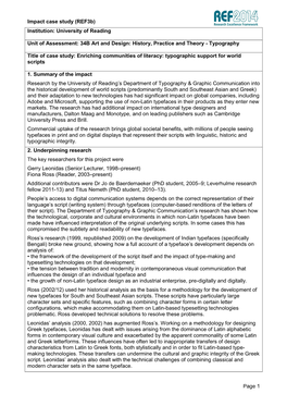 Impact Case Study (Ref3b) Institution: University of Reading