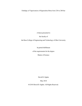 Enthalpy of Vaporization of Hypersaline Brine from 230 to 280 Bar