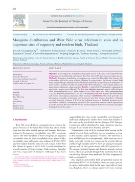 Mosquito Distribution and West Nile Virus Infection in Zoos and in Important Sites of Migratory and Resident Birds, Thailand