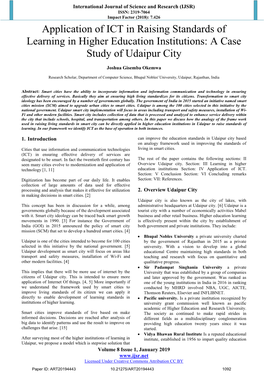 Application of ICT in Raising Standards of Learning in Higher Education Institutions: a Case Study of Udaipur City