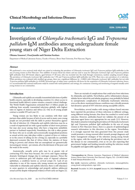 Investigation of Chlamydia Trachomatis Igg and Treponema Pallidum Igm Antibodies Among Undergraduate Female Young Stars of Niger