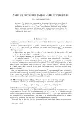 Notes on Restricted Inverse Limits of Categories