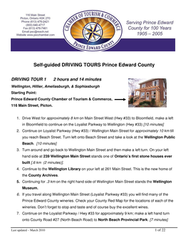 Self-Guided DRIVING TOURS Prince Edward County