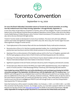 Toronto Convention September 11–14, 2020