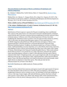 The Genus Podaxis in Arid Regions of Mexico: Preliminary ITS Phylogeny and Ethnomycological Use By: Abraham J