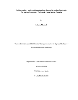 Sedimentology and Authigenesis of the Lower Devonian Torbrook Formation Ironstone, Torbrook, Nova Scotia, Canada