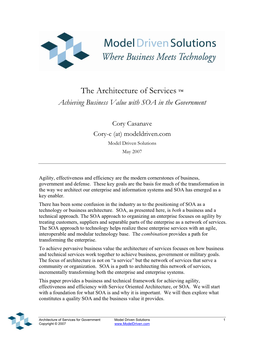 The Architecture of Services: Achieving Business Value with SOA