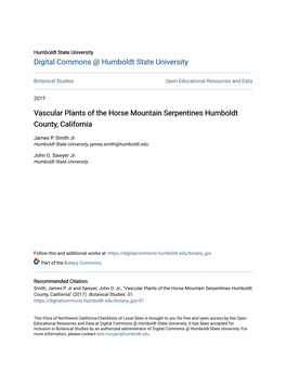 Vascular Plants of the Horse Mountain Serpentines Humboldt County, California