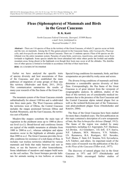 Fleas (Siphonaptera) of Mammals and Birds in the Great Caucasus B