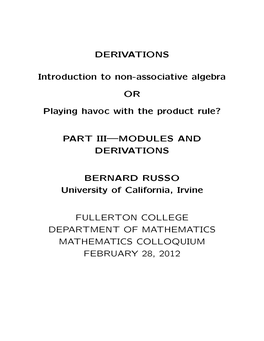 DERIVATIONS: an Introduction to Associative Algebras