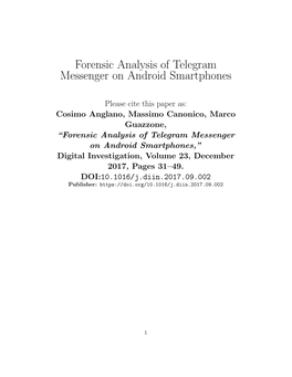 Forensic Analysis of Telegram Messenger on Android Smartphones