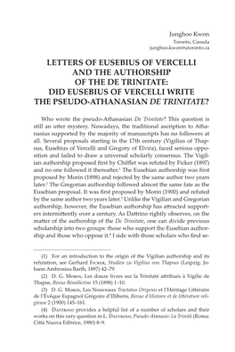 Letters of Eusebius of Vercelli and the Authorship of the De Trinitate: Did Eusebius of Vercelli Write the Pseudo-Athanasian De Trinitate?