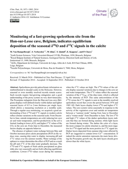 Monitoring of a Fast-Growing Speleothem Site from the Han-Sur