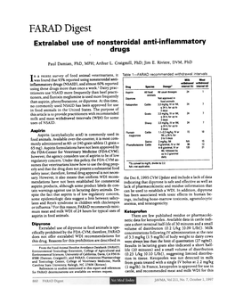 FARAD Digest Extralabel Use of Nonsteroidal Anti-Inflammatory Drugs