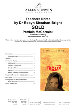 Teachers Notes by Dr Robyn Sheahan-Bright Patricia Mccormick