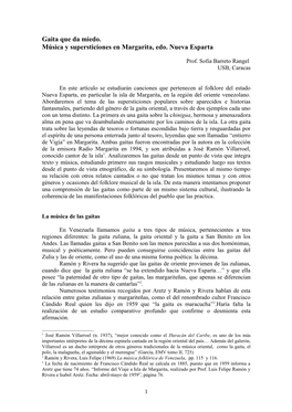 Gaita Que Da Miedo. Música Y Supersticiones En Margarita, Edo. Nueva Esparta
