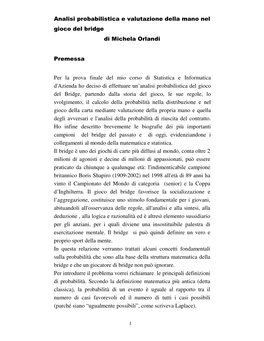 Analisi Probabilistica E Valutazione Della Mano Nel Gioco Del Bridge Di M Ichela Orlandi