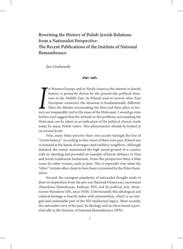 Rewriting the History of Polish-Jewish Relations from a Nationalist Perspective: the Recent Publications of the Institute of National Remembrance