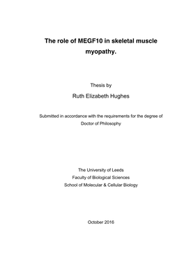 The Role of MEGF10 in Skeletal Muscle Myopathy