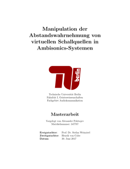 Manipulation Der Abstandswahrnehmung Von Virtuellen Schallquellen in Ambisonics-Systemen