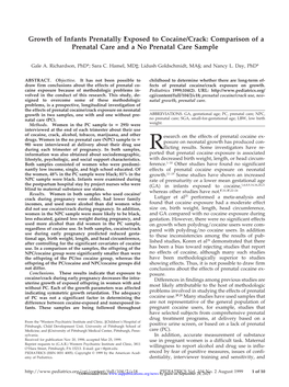 Growth of Infants Prenatally Exposed to Cocaine/Crack: Comparison of a Prenatal Care and a No Prenatal Care Sample