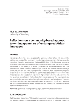 Reflections on a Community-Based Approach to Writing Grammars of Endangered African Languages