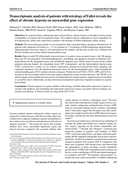 Transcriptomic Analysis of Patients with Tetralogy of Fallot Reveals the Effect of Chronic Hypoxia on Myocardial Gene Expression