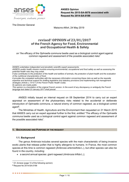 Revised ANSES OPINION on the Efficacy of the Ophraella Communa