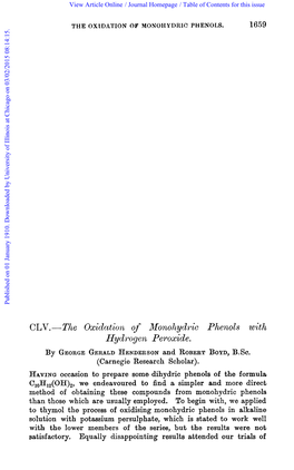 CLV.-The Oxiclation of Monohyd& Phenols with Hydcrogen Peroxide