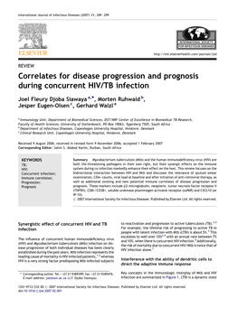 Correlates for Disease Progression and Prognosis During Concurrent HIV/TB Infection