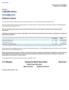 7,500,000 Shares Ordinary Shares J.P. Morgan Deutsche Bank Securities