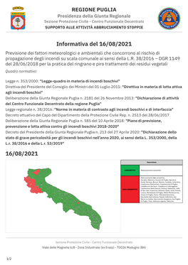 Informativa Del 16/08/2021 16/08/2021