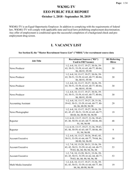 Wkmg-Tv Eeo Public File Report I. Vacancy List