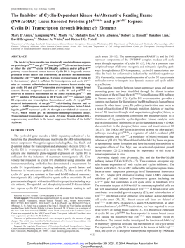 (Ink4a/ARF) Locus Encoded Proteins P16ink4a and P19arf Repress Cyclin D1 Transcription Through Distinct Cis Elements