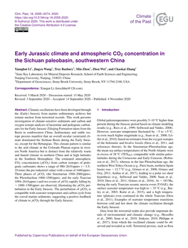 Early Jurassic Climate and Atmospheric CO2 Concentration in the Sichuan Paleobasin, Southwestern China