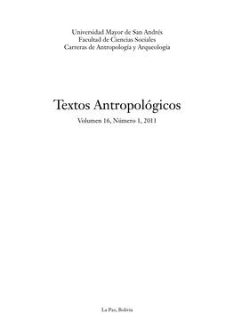 Textos Antropológicos Volumen 16, Número 1, 2011