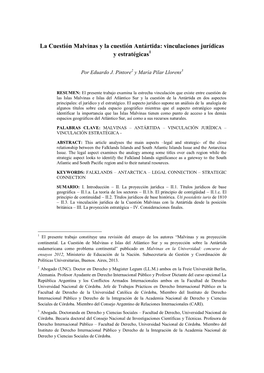 La Cuestión Malvinas Y La Cuestión Antártida: Vinculaciones Jurídicas Y Estratégicas1