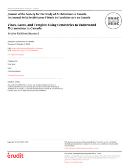 Vines, Gates, and Temples: Using Cemeteries to Understand Mormonism in Canada Brooke Kathleen Brassard