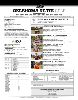 Oklahoma State Golf Ncaa Champions 1963 · 1976 · 1978 · 1980 · 1983 · 1987 · 1991 · 1995 · 2000 · 2006 · 2018