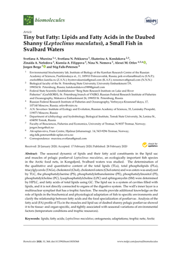 Lipids and Fatty Acids in the Daubed Shanny (Leptoclinus Maculatus), a Small Fish in Svalbard Waters